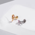 Pink & Gold / 1 Piece Simple Series Moon&Star Titanium Steel   Gold Color Material Zircon Women's Stud Earrings Picture3